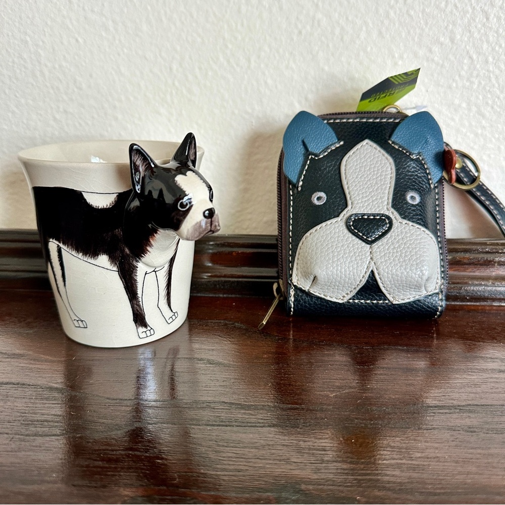 BNWT Chala Boston Terrier Wallet & Cute Hand-painted Mug